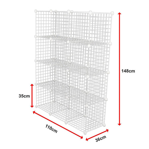 12 Cube Wire Grid Organiser Bookcase Storage Cabinet Wardrobe Closet White