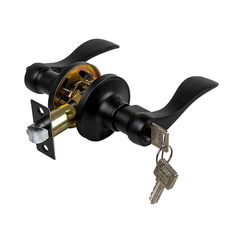 Door Handle Set Lever – Key Lock Function with Wave-style Black Design and Functional Style