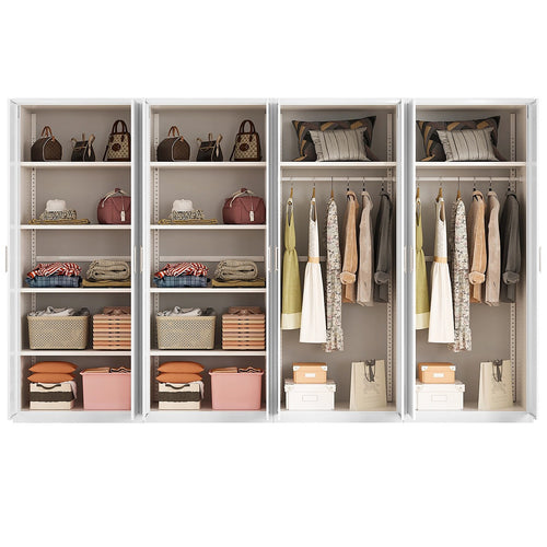 320x200cm 8-Door White Steel 2 Hanging and 2 Shelf Wardrobe with White Handle Storage Cabinet