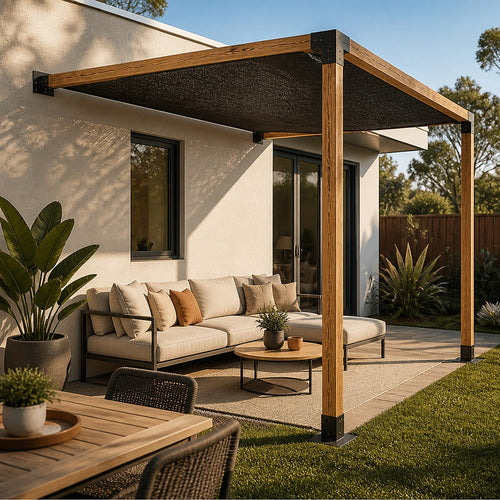 DIY Pergola Kit – Single Wall Mount with Black Screen Set with Brackets