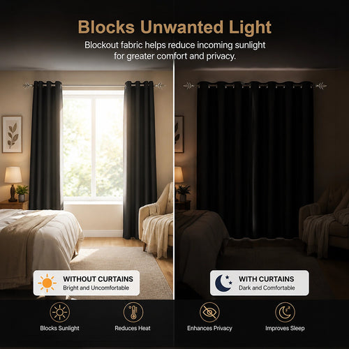 Black 2X Blockout Curtains – Blackout Window Draperies Pair with Eyelets for Bedroom 132x213cm
