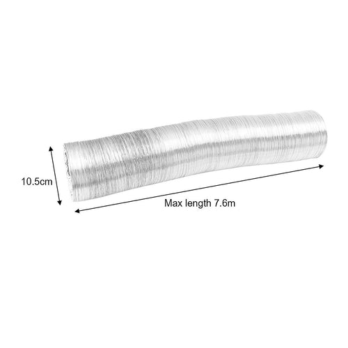 10.5cm x 7.6m Flexible Aluminium Air Duct – Non-Insulated Vent Hose for Dryer & HVAC