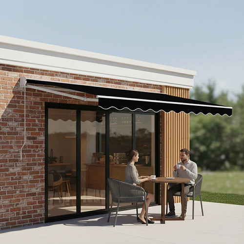 Outdoor Awning Black - 4x3m Retractable Sunshade