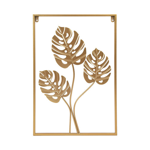 Metal Wall Picture with Leaves 40 x 60 cm Golden Decoration