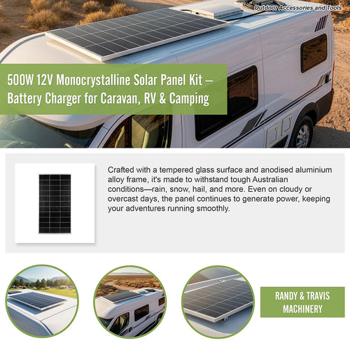 500W 12V Monocrystalline Solar Panel Kit – Battery Charger for Caravan & Camping