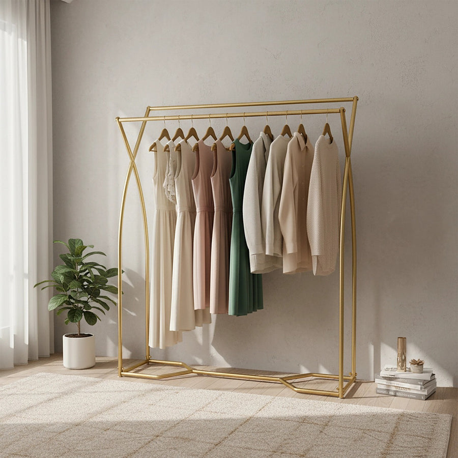 Commercial Clothing Garment Rack – Retail Shop Display Stand in Gold