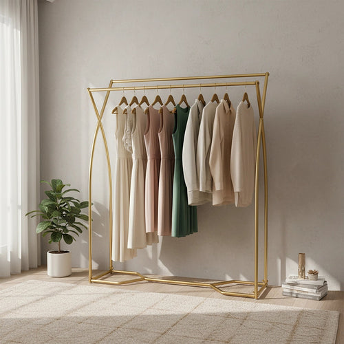 Commercial Clothing Garment Rack – Retail Shop Display Stand in Gold