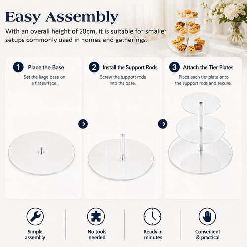 3 Tier Acrylic Cake Stand Set Round Dessert Display Stand
