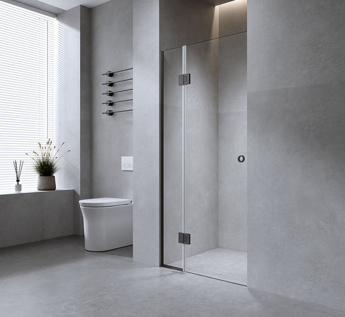 110cm Frameless Wall-to-Wall Shower Screen – Gold Wall Channel with Brass Hinges