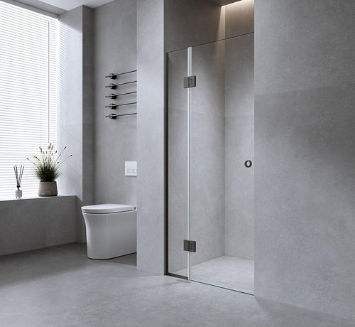 100cm Wall to Wall Frameless Shower Screen with Black Channel and Brass Hinges , Round Handle