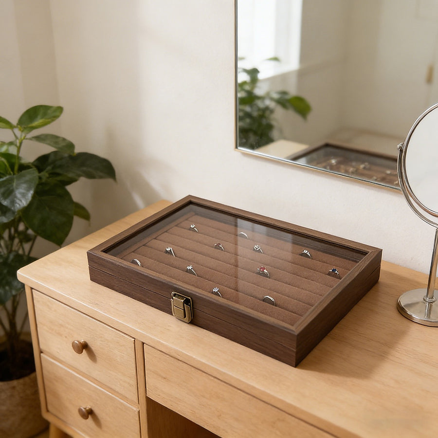 Elegant Wooden Jewellery Storage Box – Organiser Case for Rings, Earrings & Accessories