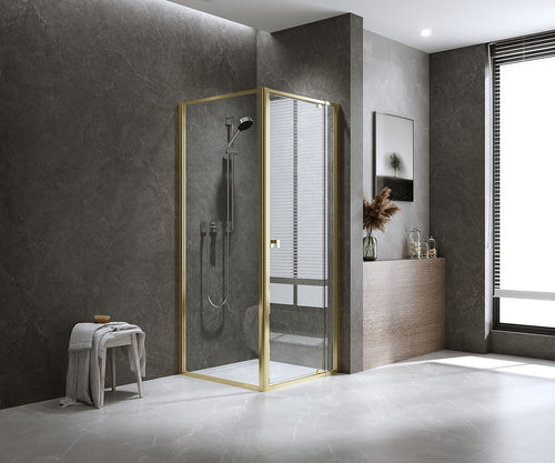 Adjustable Semi Frameless Shower Screen Front: (82~90)x195cm with Gold Hardware and Side: (98~101)x195cm