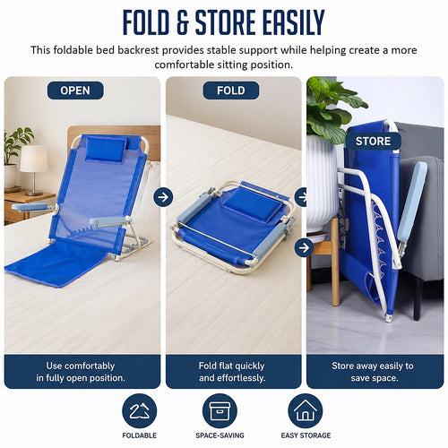 Adjustable Bed Backrest Support Chair with Armrests & Headrest Foldable Bed Rest Reading Back Support 90kg