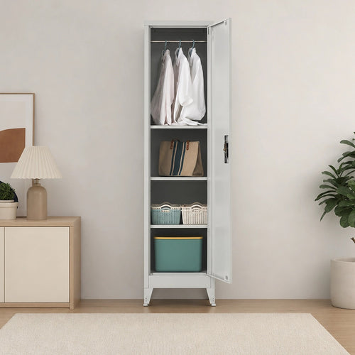 Single Door Metal Locker Cabinet - Grey +with Legs