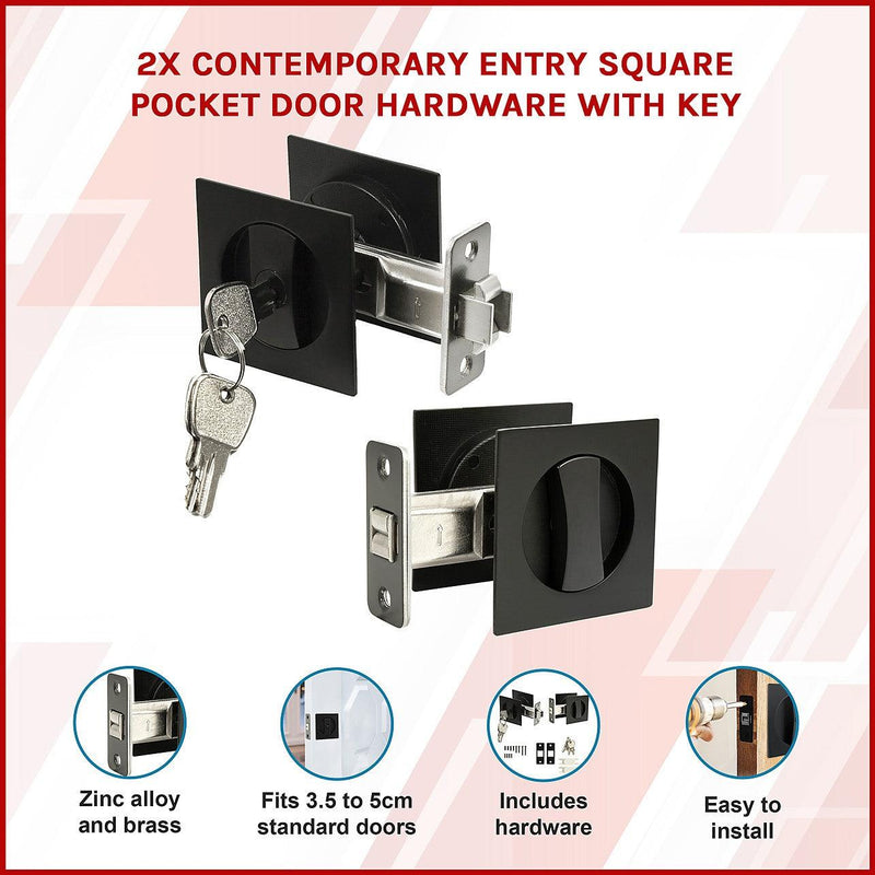 2x Contemporary Entry Square Pocket Door Hardware with Key - DIY ...