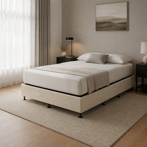 King Single Slatted Ensemble Bed Base - Sand Linen Breathable Cover