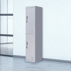 Grey 2-Door Locker for Office Gym Shed School Home Storage - Standard Lock with 2 Keys