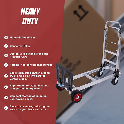 Aluminium Folding Hand Truck Trolley – Heavy Duty 180kg Dolly Cart