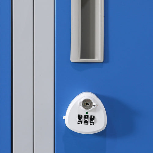 12-Door Steel Locker – Grey with Blue Door, 3-Digit Combination Lock