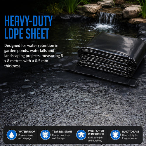 6x8m LDPE Pond Liner 0.5mm Heavy Duty Waterproof Sheet