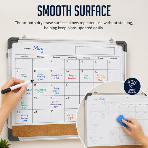 Magnetic Whiteboard Calendar 40x30cm Double Sided Planner