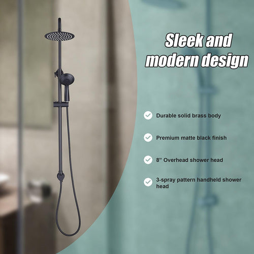 WELS 8" Black Rain Shower Dual Rounded Heads Set with Handheld