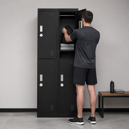 4-Door Metal Locker – 2x2 Layout, Black, 3-Digit Combination Lock