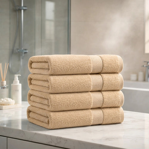 500 GSM Cotton Bath Towels 4 Pack Beige