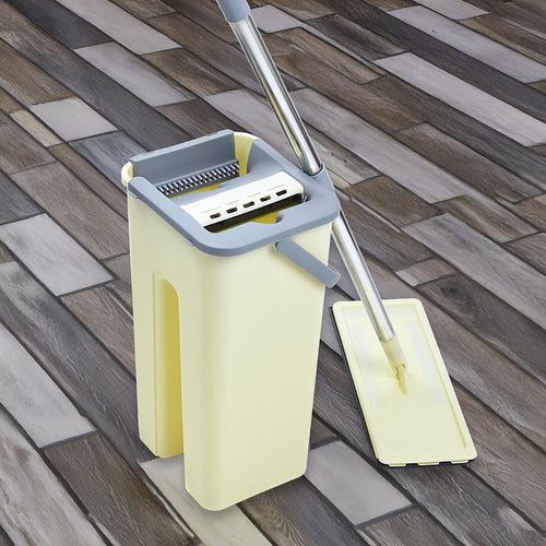 4x Microfiber Pads Flat Mop Bucket Kit 360 Rotating Self Wash Cleaning