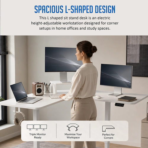 L Shaped Sit Stand Desk Electric Height Adjustable Corner Table