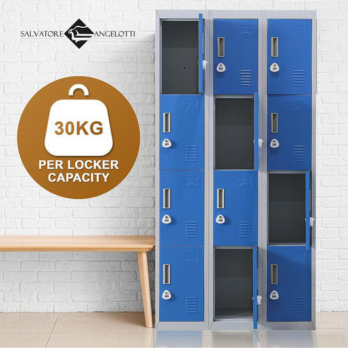 Grey with Blue Door 12-Door Locker for Office Gym Shed School Home Storage - 3-Digit Combination Lock