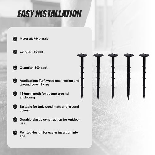 500 Pack Grass Pegs 160mm Lawn Turf Weed Mat Stakes