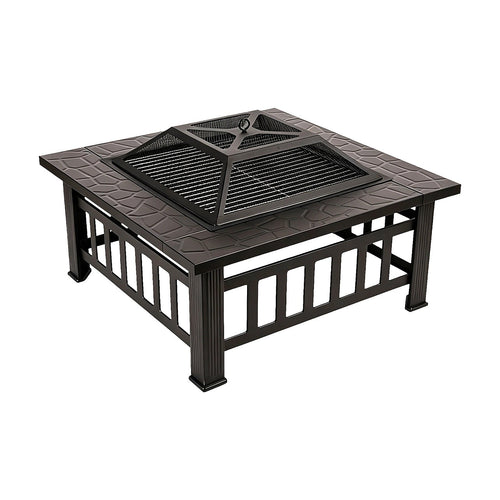 Square Fire Pit – Metal Design with Mesh Screen Lid & Poker