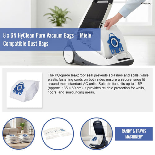 8 x GN HyClean Pure Vacuum Bags – Miele Compatible Dust Bags with High Filtration