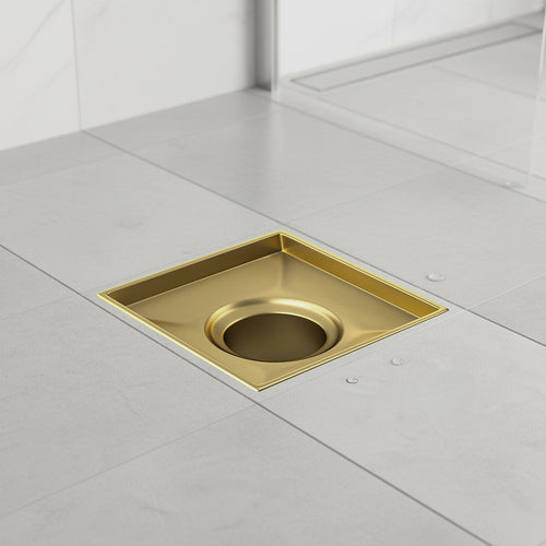 15 x 15cm Square Shower Drain with Tile Insert Grate – Gold Stainless Steel