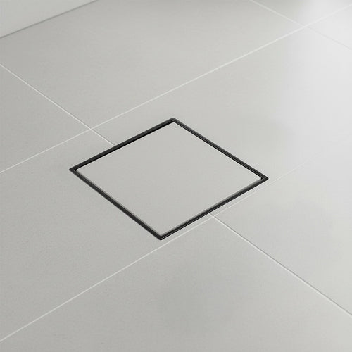 15 x 15cm Square Shower Drain with Tile Insert Grate – Matte Black Stainless Steel