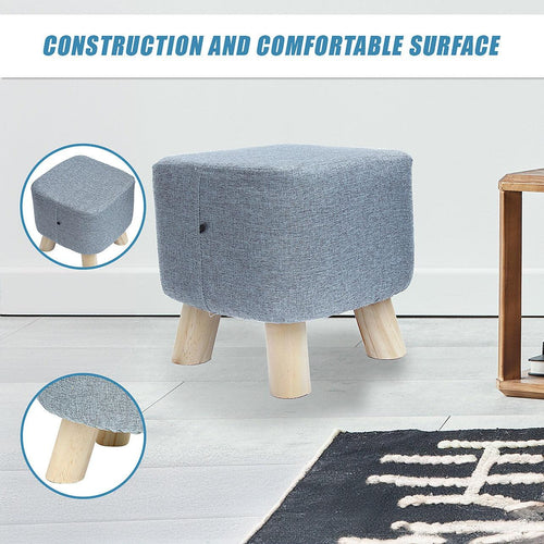 Grey Fabric Ottoman Foot Stool Rest Pouffe Wood Padded Seat  Squircle
