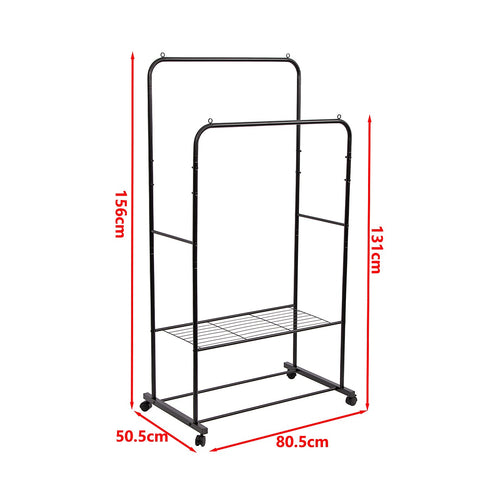 Double Clothes Rack Metal Garment Rail 80x154cm – Heavy Duty Hanging Storage Shelf