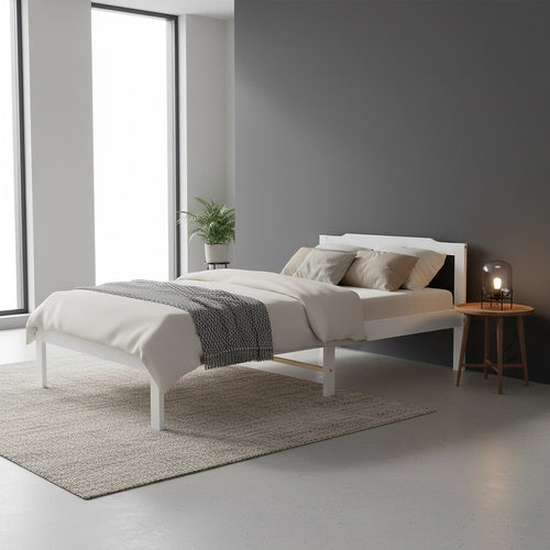 Single Wooden Bed Frame – Sturdy Home Furniture in White Finish
