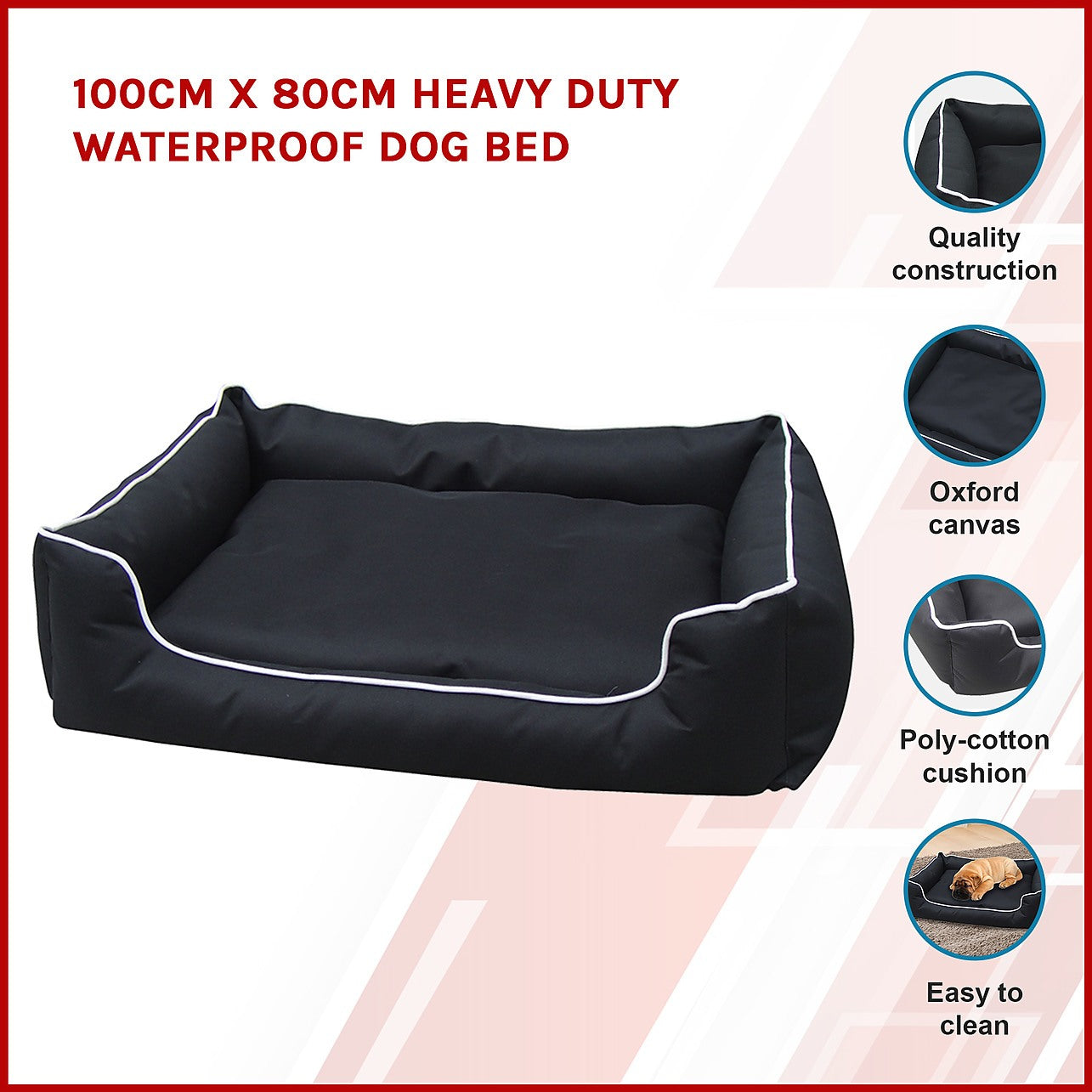 Heavy Duty Waterproof Dog Bed - 100 x 80cm - Black - Leisure and ...