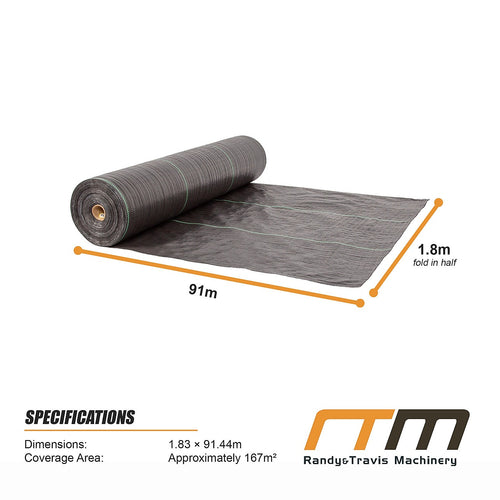 1.83 × 91.44m Premium Heavy Duty Weed Mat Woven Weed Barrier Landscape Fabric Ground Cover