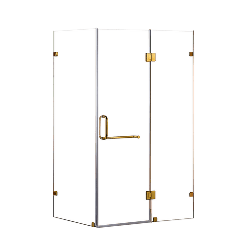 Frameless 10mm Glass Shower Screen 110 x 70cm GOLD Hinges/Brackets and ROUND Handle