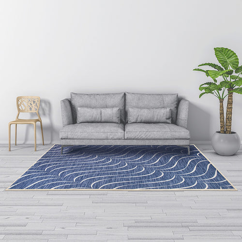 200x300cm Large Floor Blue Wave Lines Rug – Modern Area Carpet for Bedroom, Living Room, Lounge or Home Décor Mat