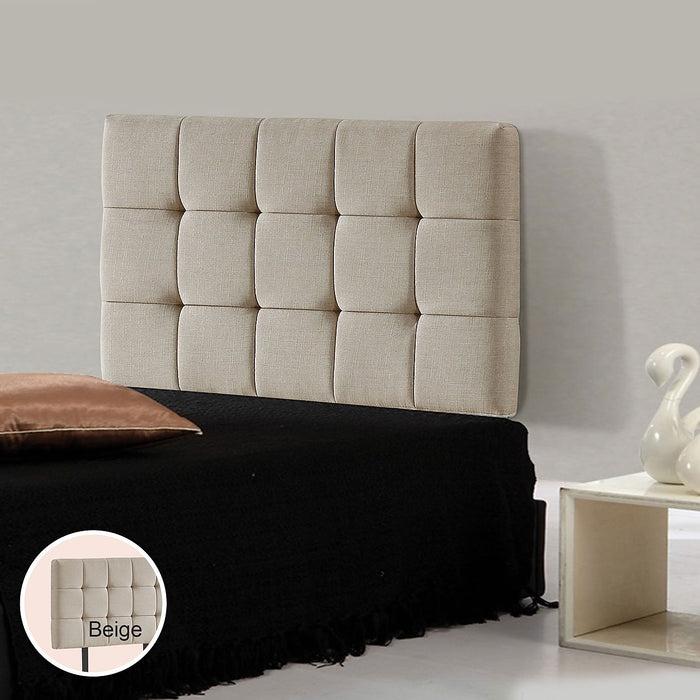 Beige Linen Fabric Single Deluxe Tufted Headboard Bedhead