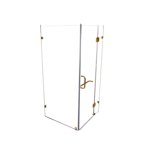 Frameless 10mm Glass Shower Screen 90 x 100cm GOLD Hinges/Brackets and ROUND Handle