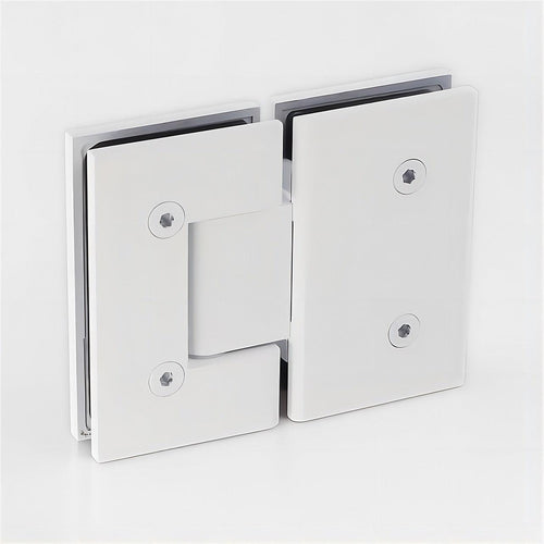 110cm Wall to Wall Frameless Shower Screen with White Channel and Brass Hinges , Square Double Pull Handle