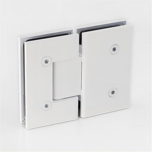 90x90cm Corner Frameless Shower Screen with White Wall U-Brackets and Brass Hinges, Square Double Pull Handle