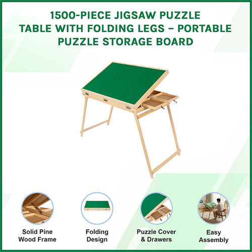 1500-Piece Jigsaw Puzzle Table with Folding Legs – Portable Puzzle Storage & Sorting Board