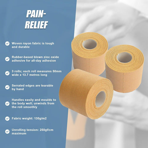 Premium Rigid Sports Strapping Tape - 3 Rolls of 50mm