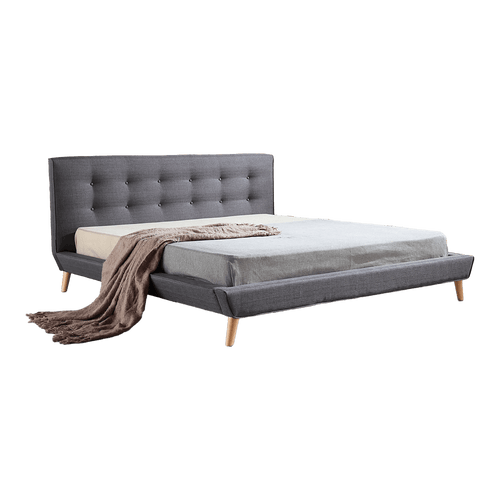 King Linen Fabric Bed with Button Tufted Headboard - Grey
